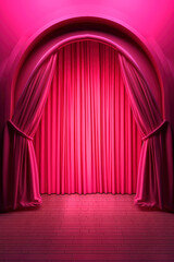 pink stage curtain with arch entrance