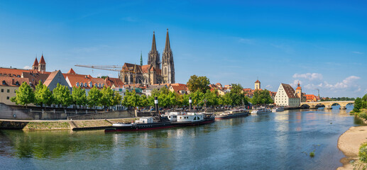 Regensburg Germany, panorama city skyline at Old Town Altstadt and Danube River - 619869376