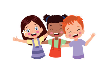 little kid hug best friend and feel happy