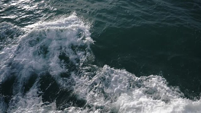 Slow motion 4X  ship in the sea. waves on the sea. wave in the water