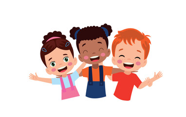 little kid hug best friend and feel happy