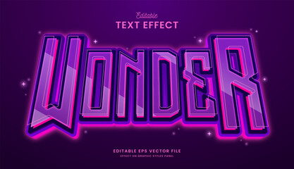 decorative neon wonder purple editable text effect vector design
