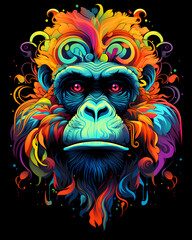 Illustration of a colorful gorilla, artistic ornemental design in pop colors - Inspiring animals theme
