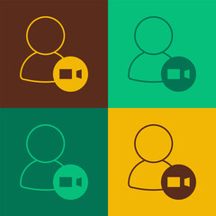 Pop art Video chat conference icon isolated on color background. Online meeting work form home. Remote project management. Vector