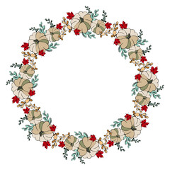 frame with pumpkins and leaf