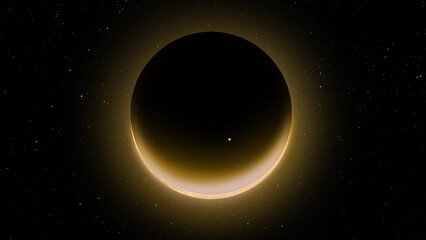 Close-up of a total eclipse of the yellow moon against the background of a starry night sky with flying meteors. Video animation 4k 60 fps.