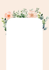 Fototapeta premium Card with flower, leaves. Wedding ornament concept. Floral poster, invite. Vector decorative greeting card or invitation design background