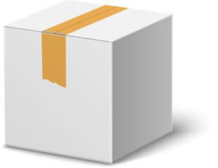 Sealed cube box. White cardboard package mockup