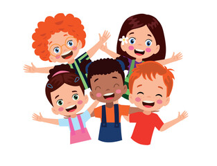 little kid hug best friend and feel happy