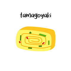 Tamagoyaki, Japanese rolled omelet. Japanese breakfast egg roll (omelette) recipe. Asian breakfast foods menu.