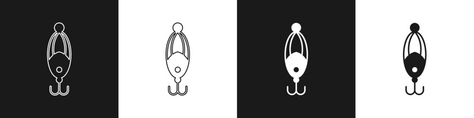 Set Fishing lure icon isolated on black and white background. Fishing tackle. Vector