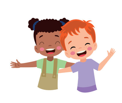 happy kids hugging, smiling, open arms clip art preview
