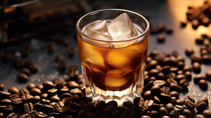 A refreshing iced coffee, served with ice cubes, perfect for beating the summer heat and enjoying a cool and invigorating beverage. AI generated