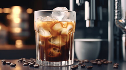 A refreshing sight of an iced coffee, enjoyment of a chilled coffee beverage. AI generated