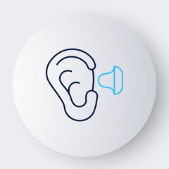 Line Earplugs and ear icon isolated on white background. Ear plug sign. Noise symbol. Sleeping quality concept. Colorful outline concept. Vector