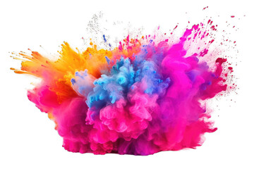 Colorful rainbow paint, splash color powder. Explosion of colored powder isolated on transparent background