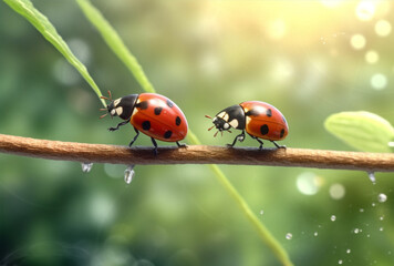 beetle ladybug animal nature macro summer spring leaf insect red. Generative AI.