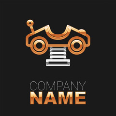 Line Swing car on the playground icon isolated on black background. Childrens carousel with car. Amusement icon. Colorful outline concept. Vector