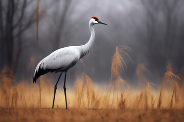 Obraz premium A lone crane in the forest