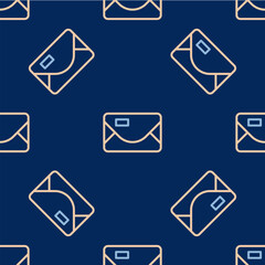 Line Envelope with christmas party invitation card icon isolated seamless pattern on blue background. Merry Christmas and Happy New Year. Vector