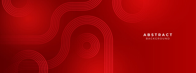 Abstract shiny geometric lines on red background. Glowing blue diagonal rounded lines pattern. Modern banner template design with space for your text. Vector illustration