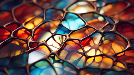 abstract illustration for the background. parts of the stained glass window under the golden grid - obrazy, fototapety, plakaty
