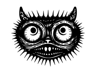 Cat Face Demonic Tattoo Logo Needles Spikes Carnival Show Toothy Funny Scary