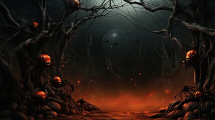 Fototapeta na wymiar Realistic arachnid net borders intertwined with spooky Halloween