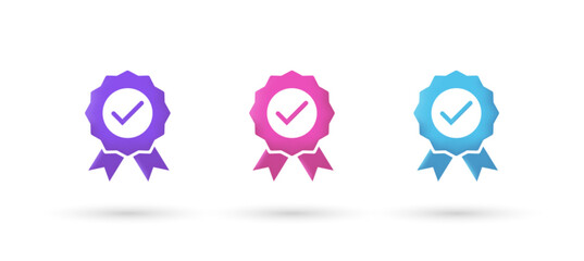 3d editable illustration guarantee rosette stamp purple, pink and blue, 3d, vector, chat, question, suitable for web illustrations, hero pages, landing pages. Achievement award, celebration design.