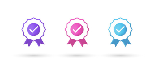 3d editable illustration guarantee rosette stamp purple, pink and blue, 3d, vector, chat, question, suitable for web illustrations, hero pages, landing pages. Achievement award, celebration design.