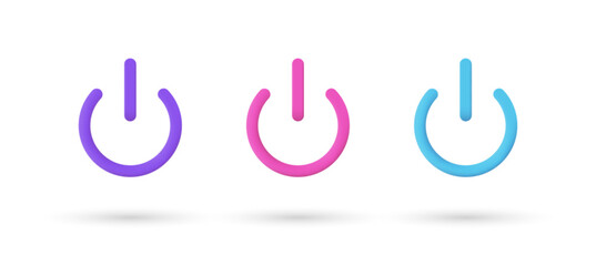 3d editable illustration turn power on, turn power off purple, pink and blue, 3d, vector, suitable for web illustrations, hero pages, landing pages. On, off Icon, Shutdown symbol.