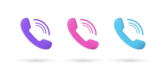 3d editable illustration phone call icon purple, pink and blue, 3d, vector, suitable for web illustrations, hero pages, landing pages. Support, customer service, help, communication concept.
