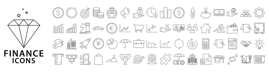 Finance icon set. Set icon of Finance. Finance icons. Vector illustration. Editable stroke.