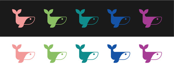 Set Whale icon isolated on black and white background. Vector