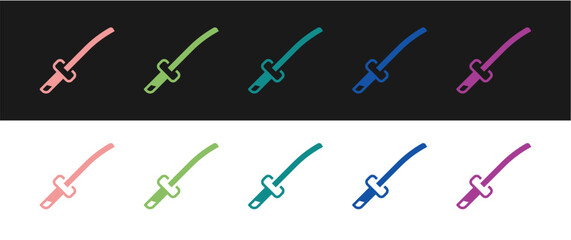 Set Traditional Japanese katana icon isolated on black and white background. Japanese sword. Vector