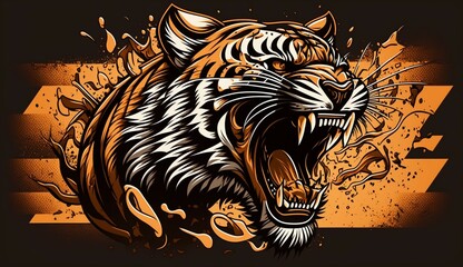 Tiger roaring logo sign emblem ector illustration.Generative AI