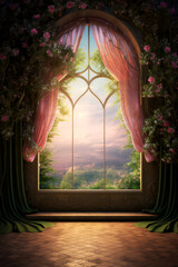 spring stage curtain with arch entrance