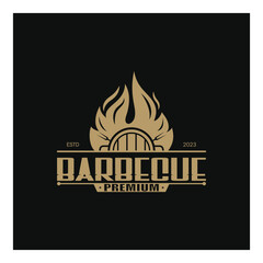 Simple Barbecue Vintage hot grill, with crossed flames and spatula. Logo for restaurant, badge, cafe and bar.vector