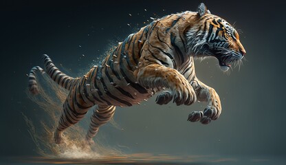Fototapeta na wymiar Tribal tiger jump.Generative AI