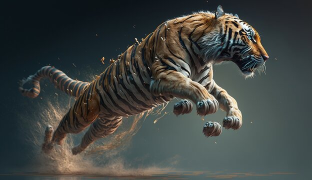 Tribal tiger jump.Generative AI