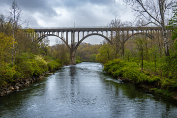 Brecksville-Northfield High Level Bridge in Cuyahoga Valley National Park in Ohio. Cuyahoga River - obrazy, fototapety, plakaty