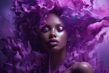 Fototapeta premium Woman with Purple Expression, Generative AI