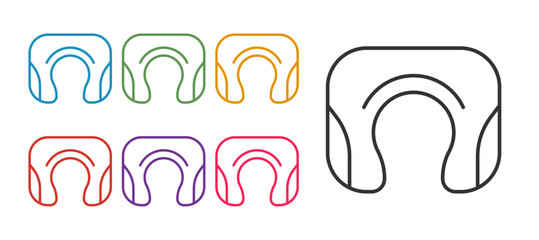 Set line Travel neck pillow icon isolated on white background. Pillow U-shaped. Set icons colorful. Vector