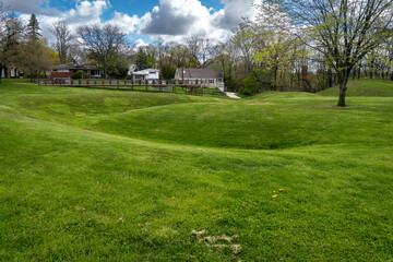 Fallen Timbers Battlefield and Fort Miamis National Historic Site in Maumee, Ohio. Earthworks of Fort Miamis British Fort played a role in the Battle of Fallen Timbers and War of 1812. 