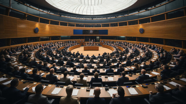 Debating Chamber Hemicycle During A One Day Plenary Session. Generative AI.