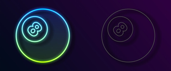 Glowing neon line Billiard pool snooker ball with number 8 icon isolated on black background. Vector