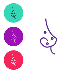 Set line Acne icon isolated on white background. Inflamed pimple on the skin. The sebum in the clogged pore promotes the growth of a bacteria. Set icons colorful. Vector