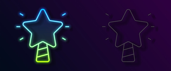 Glowing neon line Christmas star icon isolated on black background. Merry Christmas and Happy New Year. Vector