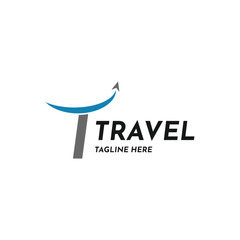 Travel logo design creative. Letter T combined with a flying plane