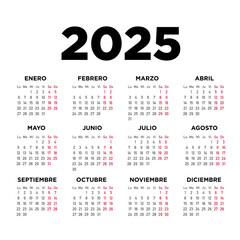 2025 calendario. Semana empieza el lunes. Idioma español